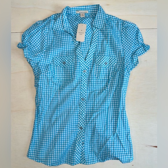 VTG F21 Twenty one Short Sleeve Gingham Button Down Shirt - Large - 100% Cotton - Picture 6 of 8